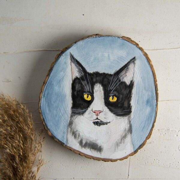 Sulu boya Duvar Panosu – Siyah Beyaz Kedi